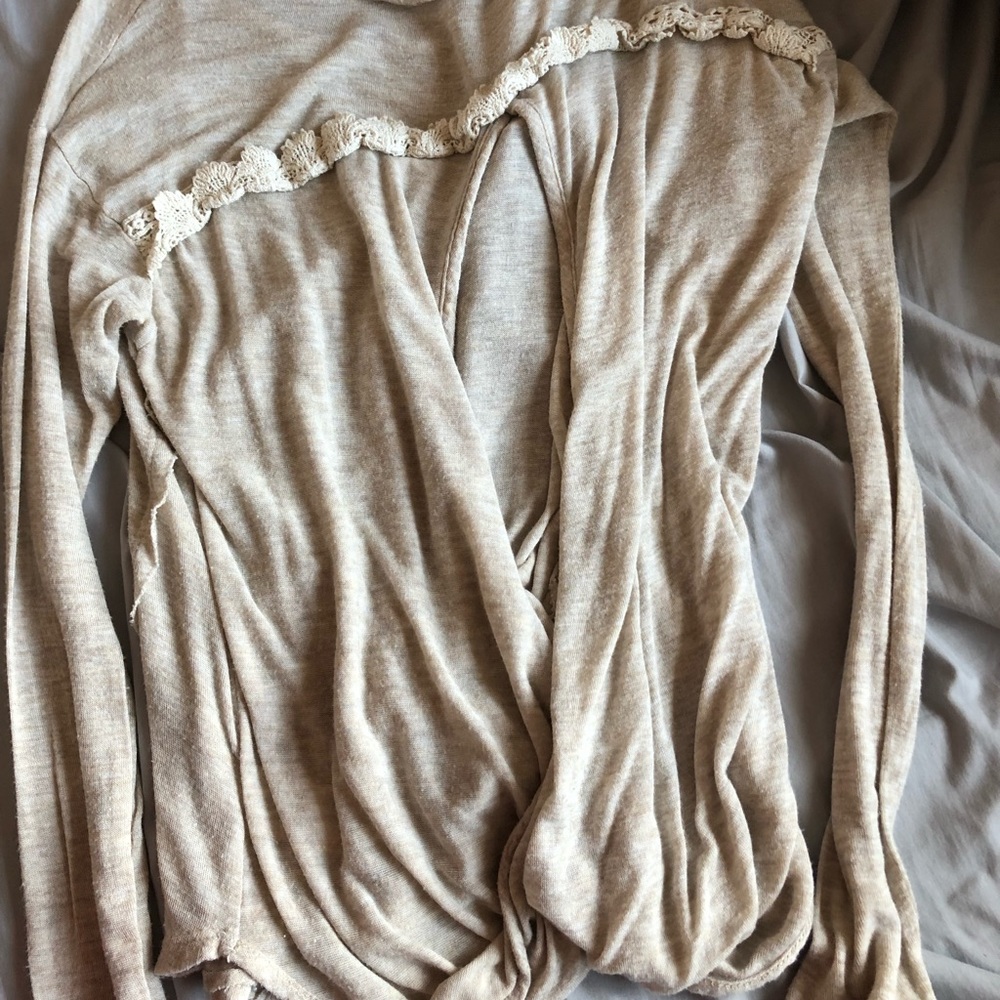 Open back tan long sleeve shirt